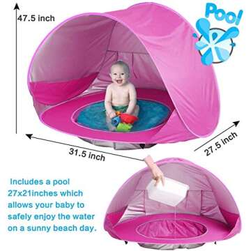 Baby Beach Tent, Pop Up Portable Sun Shelter with Pool, 50+ UPF UV Protection & Waterproof 300MM, Summer Outdoor Baby Tent for Aged 0-4 Infant Toddler Kids Parks Beach Shade