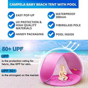 Baby Beach Tent, Pop Up Portable Sun Shelter with Pool, 50+ UPF UV Protection & Waterproof 300MM, Summer Outdoor Baby Tent for Aged 0-4 Infant Toddler Kids Parks Beach Shade