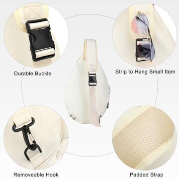 Rejolly Tennis Crossbody Bag Chest Shoulder Purse for Men Women Water Resistant Padded Quilted Sling Bag for Tennis Racket, Pickleball Paddles, Badminton Racquet Cream White