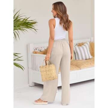 LILLUSORY Women's Linen Palazzo Pants Flowy Wide Leg Summer Beach Vacation 2024 Fashion Outfits Clothes Trendy Casual Cotton Trousers with Pockets Apricot