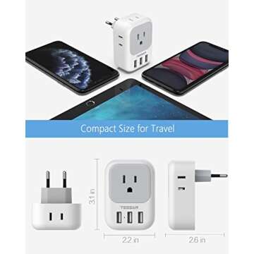 TESSAN European Travel Plug Adapter 2 Pack, US to Europe Power Adapter with 4 AC Outlets and 3 USB, Euro Charger Adaptor Type C for USA to EU Spain France Iceland Italy Germany Greece