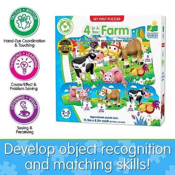 The Learning Journey: My First Puzzle Sets 4-In-A-Box Farm – Farm-Themed Puzzle Sets - Educational Toddler Toys & Activities for Children Ages 2-5