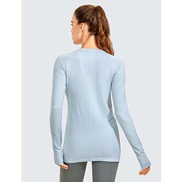 CRZ YOGA Women's Seamless Athletic Long Sleeves Sports Running Shirt Breathable Gym Workout Top Smoke Blue Ash-Slim Fit Small