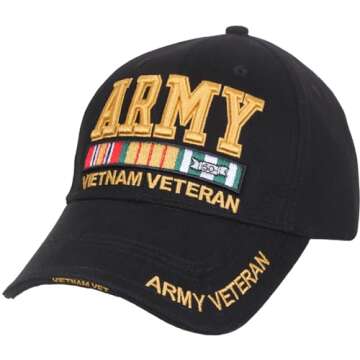 Rothco Army Vietnam Veteran Deluxe Low Pro Cap, Black | Vietnam Vet Ribbon 3D Embroidery Hat