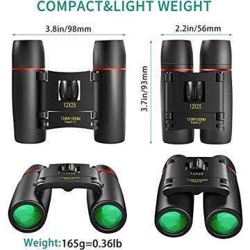 POLDR 12X25 Small Pocket Binoculars Compact Adults,Mini Kids Binoculars Boys for Bird Watching,Concert Theater Opera