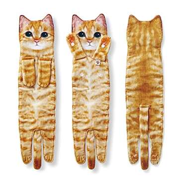 Cat Funny Hand Towels for Bathroom Kitchen - Cute Decorative Cat Decor Hanging Washcloths Face Towels Super Absorbent Soft - Mothers Day Easter House Warming Birthday Gifts for Women Cat Lovers-Orange