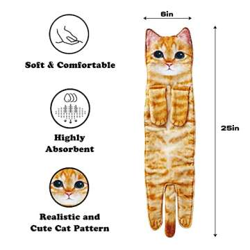 Cat Funny Hand Towels for Bathroom Kitchen - Cute Decorative Cat Decor Hanging Washcloths Face Towels Super Absorbent Soft - Mothers Day Easter House Warming Birthday Gifts for Women Cat Lovers-Orange