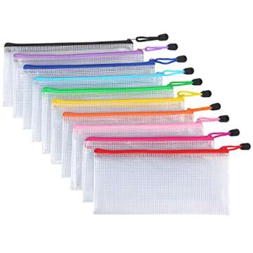 Tamaki 10 Pack Mesh Zipper Pouch Document Waterproof Zip File Bags Plastic Pencil Pouches A6 Size for Classroom Organization School Office Supplies(Colorful)