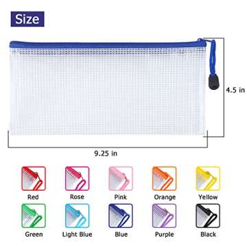 Tamaki 10 Pack Mesh Zipper Pouch Document Waterproof Zip File Bags Plastic Pencil Pouches A6 Size for Classroom Organization School Office Supplies(Colorful)