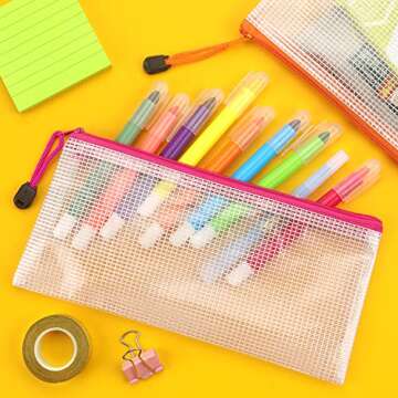 Tamaki 10 Pack Mesh Zipper Pouch Document Waterproof Zip File Bags Plastic Pencil Pouches A6 Size for Classroom Organization School Office Supplies(Colorful)