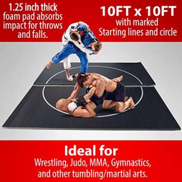 Gold Medal Sports 10' x 10' Wrestling Mat, Jiu Jitsu BJJ Mats, Wrestling Mats, Martial Arts Thick Mats for Home, Judo Tatami Wrestling Mat, Flexi Roll