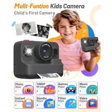 Yehtta Kids Camera Instant Print, Christmas Birthday Gifts for 3-12 Year Old Boys Girls, 2.4in Screen 1080P Kids Digital Camera Toys for Kids Age 3 4 5 6 7 8 9 10 with 3 Rolls Print Paper 32G Card