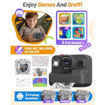 Yehtta Kids Camera Instant Print, Christmas Birthday Gifts for 3-12 Year Old Boys Girls, 2.4in Screen 1080P Kids Digital Camera Toys for Kids Age 3 4 5 6 7 8 9 10 with 3 Rolls Print Paper 32G Card