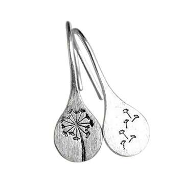 Simple Dandelion Dangle Drop Earrings Retro Silver Flower Nature Inspired Hook Earrings for Women