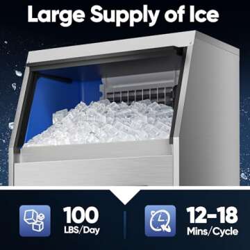 Coolski Commercial Ice Maker Machine, 100LBS/24H Stainless Steel Under Counter Ice Maker with 34LBS Ice Bin, Freestanding Ice Maker for Restaurant, Home, Bar, Office, School, Party