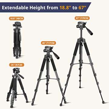 Eicaus 67 Inch Heavy Duty Tripod Stand for Cameras, Cell Phones, Projectors, Webcams, Spotting Scopes - Complete Unit for Canon, Nikon, Sony - Perfect for Phone & Camera Photography