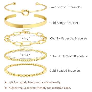 AOZEL Gold Bangle Bracelet Stack for Women Trendy 14K Gold Plated Brass Cuff Bracelet Set for Women Non Tarnish Bracelets Jewelry Accessories for Women