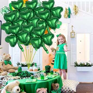 St Patrick′s Day Shamrock Balloons Clover Foil Balloons, Irish Lucky Green Shamrock Balloons St Patricks Day Party Decorations