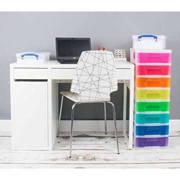 Really Useful Plastic Storage Box Storage Tower 8x7 Litre Clear Frame with Rainbow Drawers