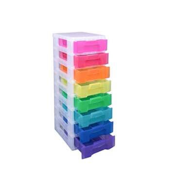 Really Useful Plastic Storage Box Storage Tower 8x7 Litre Clear Frame with Rainbow Drawers