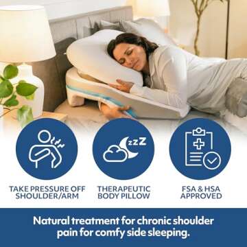 MedCline Shoulder Relief System | Bed Wedge Pillow for Shoulder Pain Relief, Therapeutic Body Pillow, Insert, Covers | Inclined Sleep Position & Arm Pocket for Comfort | 5’10 & Above, Large