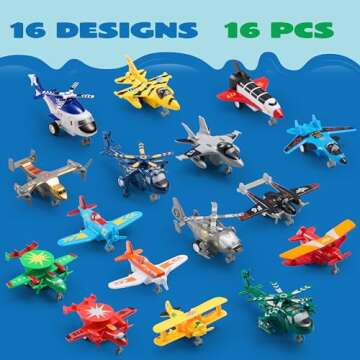 JOYIN 16 Pcs Pull Back Airplane Toys, Boys Plane Playset, Aircraft Incl Helicopter Toys, Fighter Jet Toys, Bomber Toys, Biplane Toy, Gifts for Toddler Kids 3+ Years Old, Kids Presents Toys