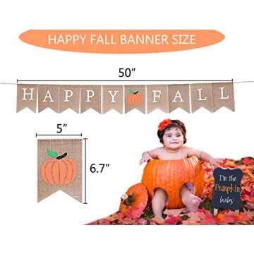 WAOUH Happy Fall Pumpkin Burlap Banner - Autumn Garland for Rustic Photo Prop, Home Decoration for Halloween - Thanksgiving Sign, Family Party Decoration Preferred (Happy Fall)