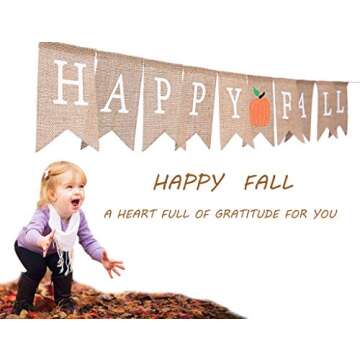 WAOUH Happy Fall Pumpkin Burlap Banner - Autumn Garland for Rustic Photo Prop, Home Decoration for Halloween - Thanksgiving Sign, Family Party Decoration Preferred (Happy Fall)