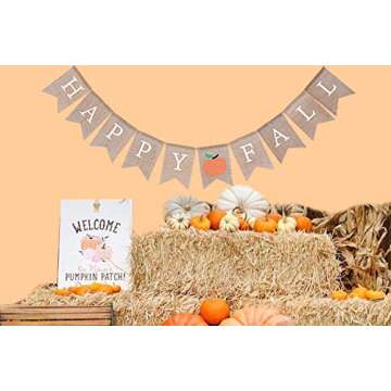 WAOUH Happy Fall Pumpkin Burlap Banner - Autumn Garland for Rustic Photo Prop, Home Decoration for Halloween - Thanksgiving Sign, Family Party Decoration Preferred (Happy Fall)