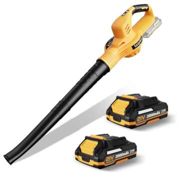 Leaf Blower Cordless with 2 Batteries and Charger, 150MPH Handheld Electric Leaf Blower with 2 Speed Mode 21V 2.0Ah Battery Powered Leaf Blowers for Lawn Care, Patio, Blowing Leaves, and Snow Yellow