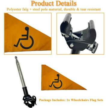 Elderly Wheelchairs Flag for Scooters & Rollator Safety Accessories, 4 Feet Length, Folding
