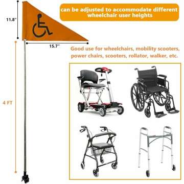 Elderly Wheelchairs Flag for Scooters & Rollator Safety Accessories, 4 Feet Length, Folding