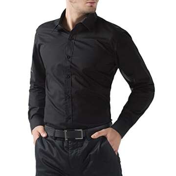 PJ PAUL JONES Men's Stylish Casual Dress Shirts Slim Fit Basic Designed Button Down Shirts (Black,M)