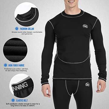 MeetHoo Men’s Thermal Underwear Set, Compression Base Layer Sports Long Johns Fleece Lined Winter Gear Running Skiing, Black, Medium