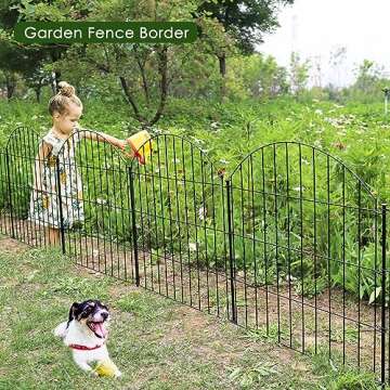 FOREHOGAR Metal Garden Fence 28in (H) x 11.7ft (L), 5 Panels + 6 Stakes Rustproof Border Fence Animal Barrier for Dog, No Dig Garden Fencing for Yard Flower Bed Patio Outdoor, CTW2828 Black