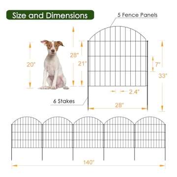 FOREHOGAR Metal Garden Fence 28in (H) x 11.7ft (L), 5 Panels + 6 Stakes Rustproof Border Fence Animal Barrier for Dog, No Dig Garden Fencing for Yard Flower Bed Patio Outdoor, CTW2828 Black