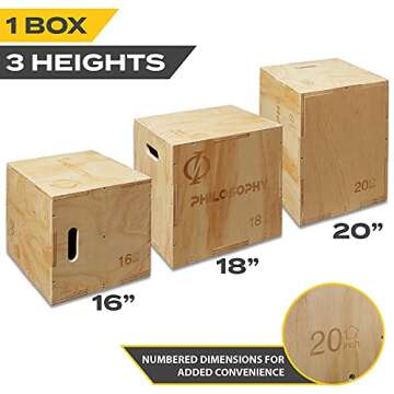 Philosophy Gym 3 in 1 Wood Plyometric Box - 20" x 18" x 16" Jumping Plyo Box for Training and Conditioning