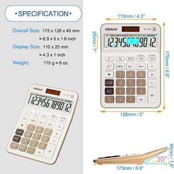 Pendancy 12 Digit Office Calculator Desktop with Tax+/- for Advanced Tax Calculation, Large LCD Display Big Buttons, Dual Power Durable Portable Design, for Financial Accounting Business Use