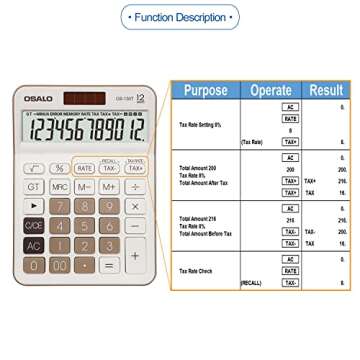 Pendancy 12 Digit Office Calculator Desktop with Tax+/- for Advanced Tax Calculation, Large LCD Display Big Buttons, Dual Power Durable Portable Design, for Financial Accounting Business Use