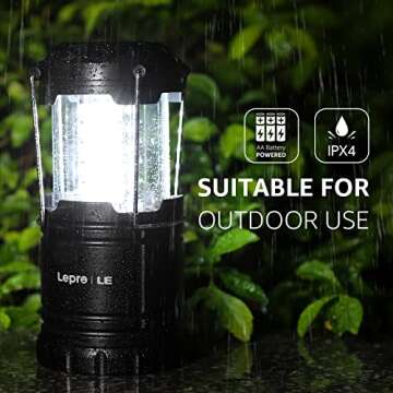 Lepro LED Lanterns Battery Powered, Camping Essentials, Collapsible, IPX4 Water Resistant, Outdoor Portable Lights for Emergency, Hurricane, Storms and Outages, 2 Pack