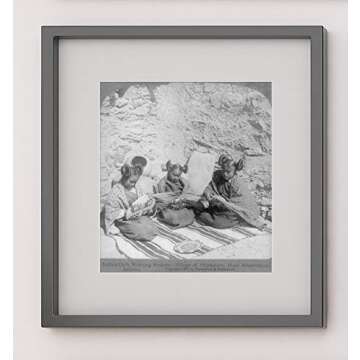 New York Map Company Indian Girls Weaving Baskets, Village of Shipaulovi, Hopi Reservation, Arizona|1903 Black & White Photograph|9" x 10"