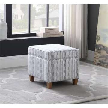 HomePop Home Decor | K7342-F2359 |Classic Square Storage Ottoman with Lift Off Lid | Ottoman with Storage for Living Room & Bedroom, Blue Stripe Large