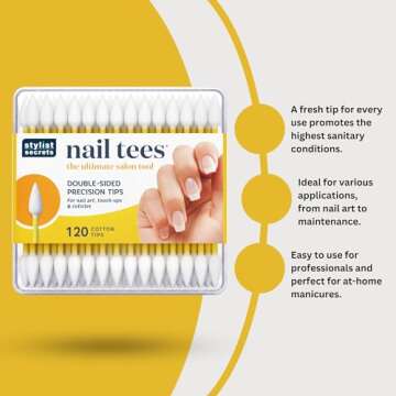 Fran Wilson NAIL TEES COTTON TIPS 120 Count - The Ultimate Nail Tool, Multi-Purpose Double-sided Swabs with Pointed Ends for Precise Touch-ups and the Perfect At-Home Manicure & Pedicure