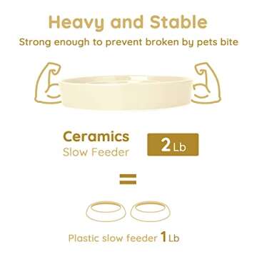 SPUNKYJUNKY Ceramic Elevated Slow Feeder Dog Bowl Raised Dog Bowl to Slow Down Eating for Medium Breed,Anti-Choking,Pet Slow Feeder for Fun(21OZ Bowl Elevated,Cream White)