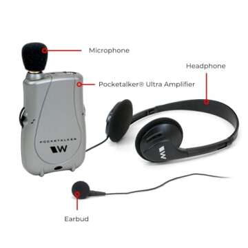 Williams Sound PKT D1 EH Pocketalker Ultra Duo Pack Amplifier with Single Mini Earbud and Folding Headphone