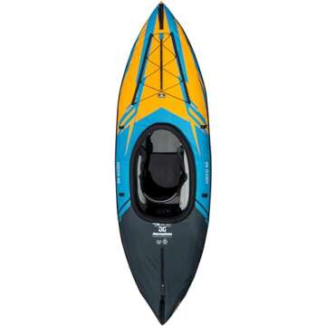 AQUAGLIDE Noyo 90 Inflatable 9 FT Kayaks for Adults Packable Family Friendly Adaptable 1 Person Single Rider Blow Up Touring Kayaking for Recreational Angler Fishing Hunting