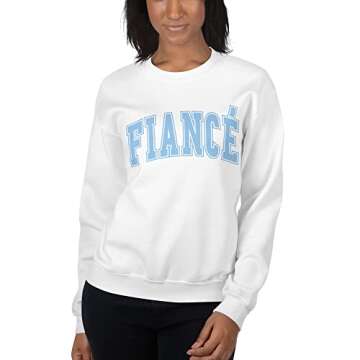 MilMie Designs Fiancé Something Blue Sweatshirt, Women's Trendy Long Sleeve Casual Crewneck Sweatshirt