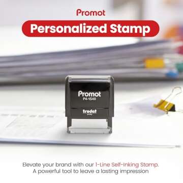 Promot Self Inking 1 Line Custom Stamp - Personalized Name Stamp for Office, Teacher, Address & Business Label Stamp - Choose Font, Ink Color, Pad, for Personal & Professional Use - Small