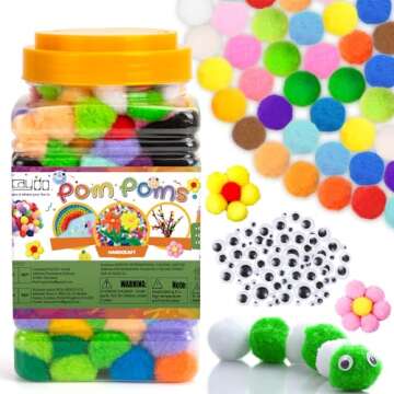 Caydo [400 pcs] - 300 Pieces 1 Inch Assorted Pompoms with 100pieces Wiggle Eyes Multicolor Arts and Crafts Pom Poms Balls for Kids DIY Art Creative Crafts Decorations