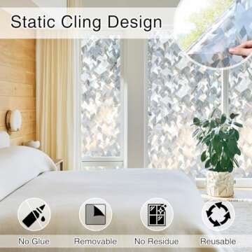 rabbitgoo Window Privacy Film, 3D Decorative Stained Glass Window Film, Static Cling Door Window Covering Removable Window Sticker Window Vinyl, Sun Blocking Glue Free, Crystal Icicles 17.5"x78.7"